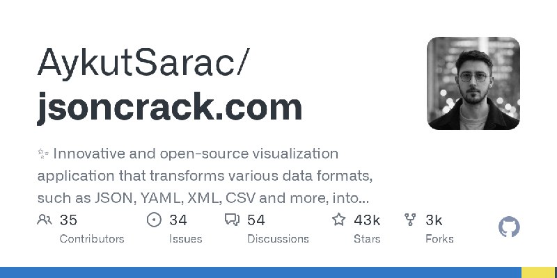 GitHub - AykutSarac/jsoncrack.com: ✨ Innovative and open-source visualization application that transforms various data formats…