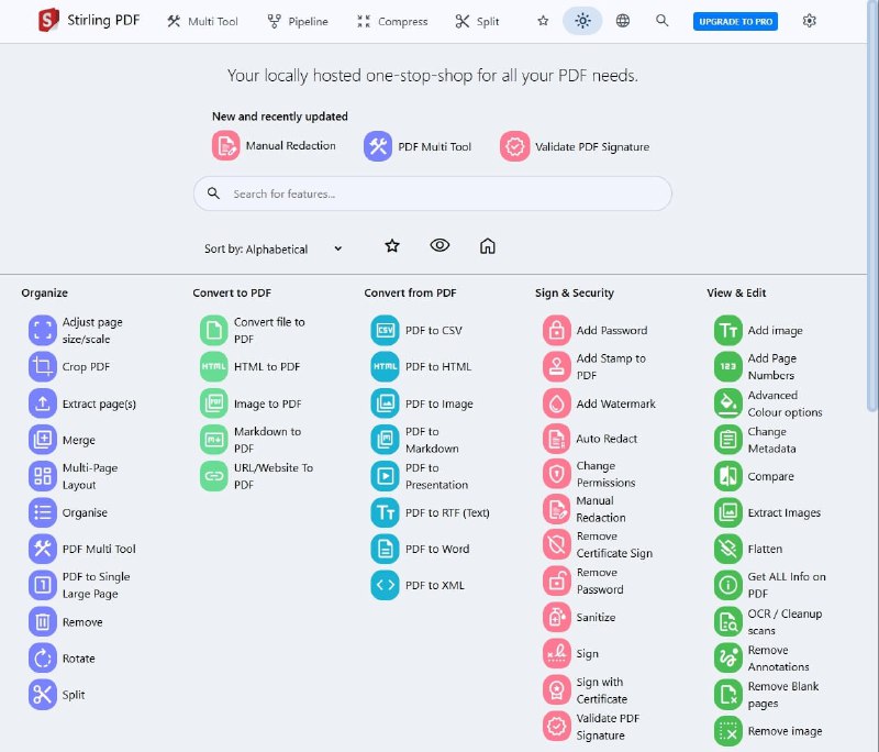 Stirling-PDF 是一款基于 Docker 的本地部署的稳健型 PDF 操作工具